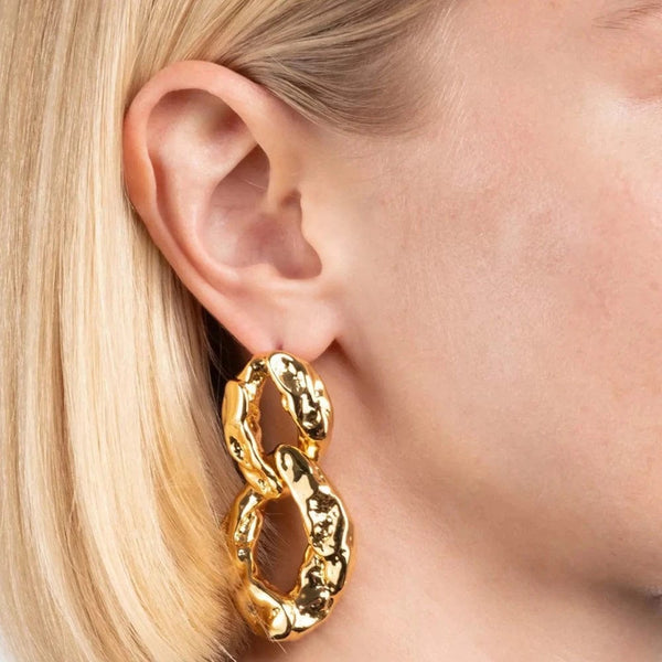 Alexis Bittar Brut Gold Double Link Post Earrings