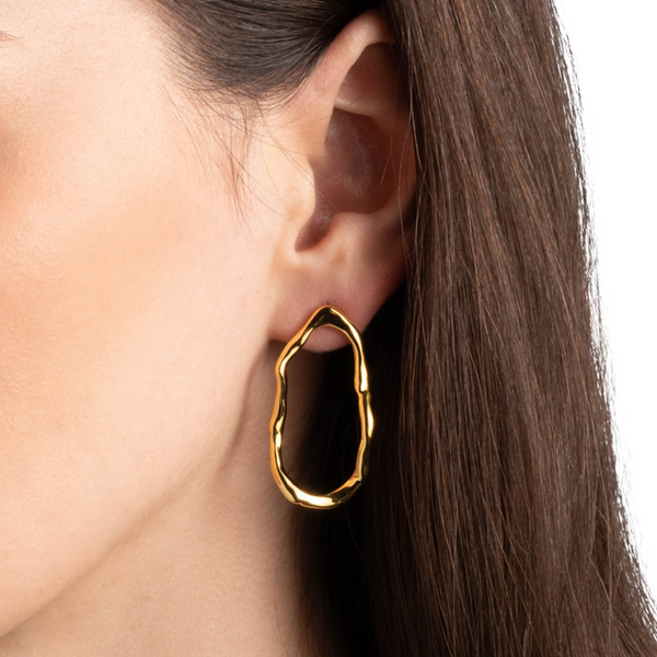 Alexis Bittar Brut Gold Open Oval Post Earrings