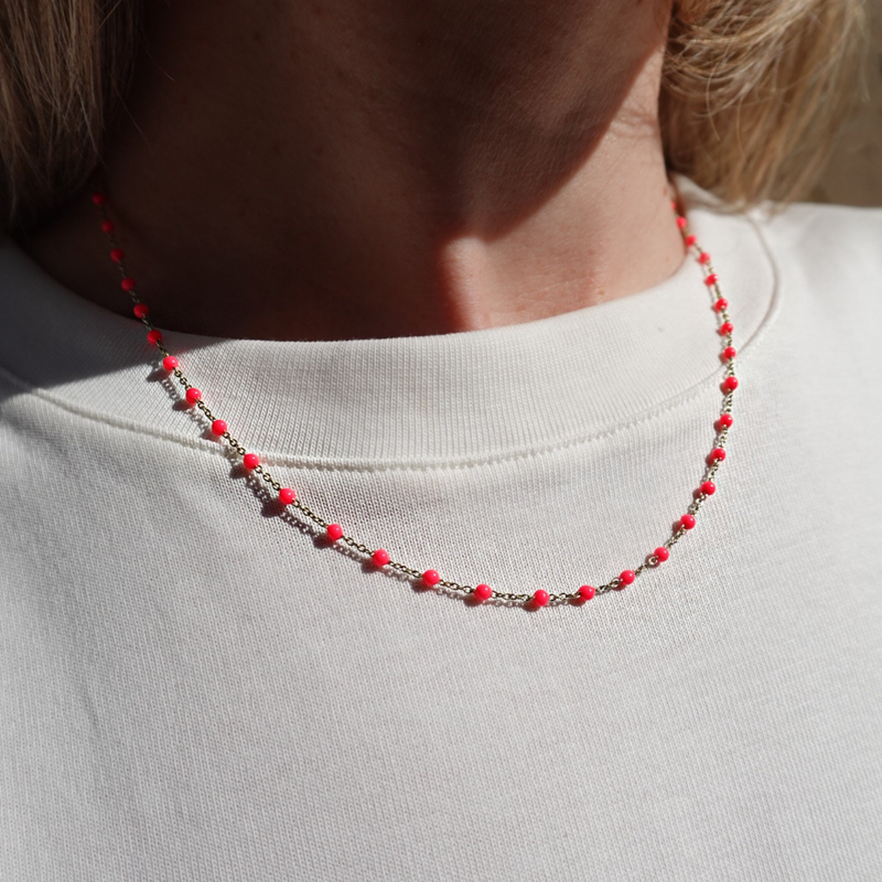 Loulerie Neon Pink Enamel Necklace