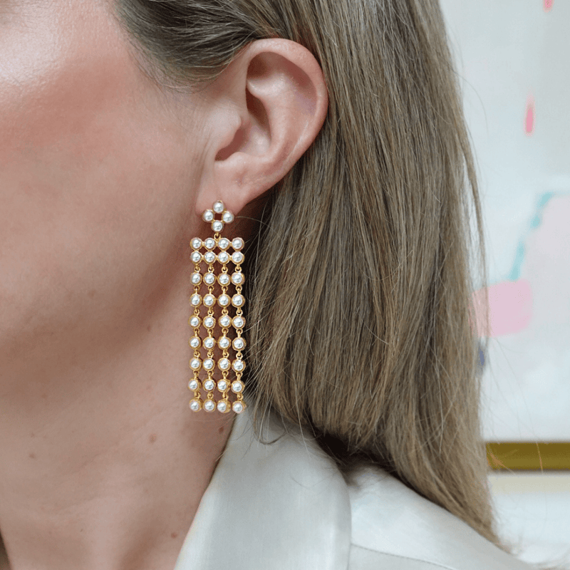 Joanna Laura Constantine Pearl Mesh Fringe Earrings