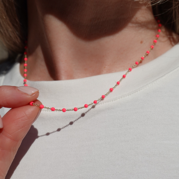 Loulerie Neon Pink Enamel Necklace