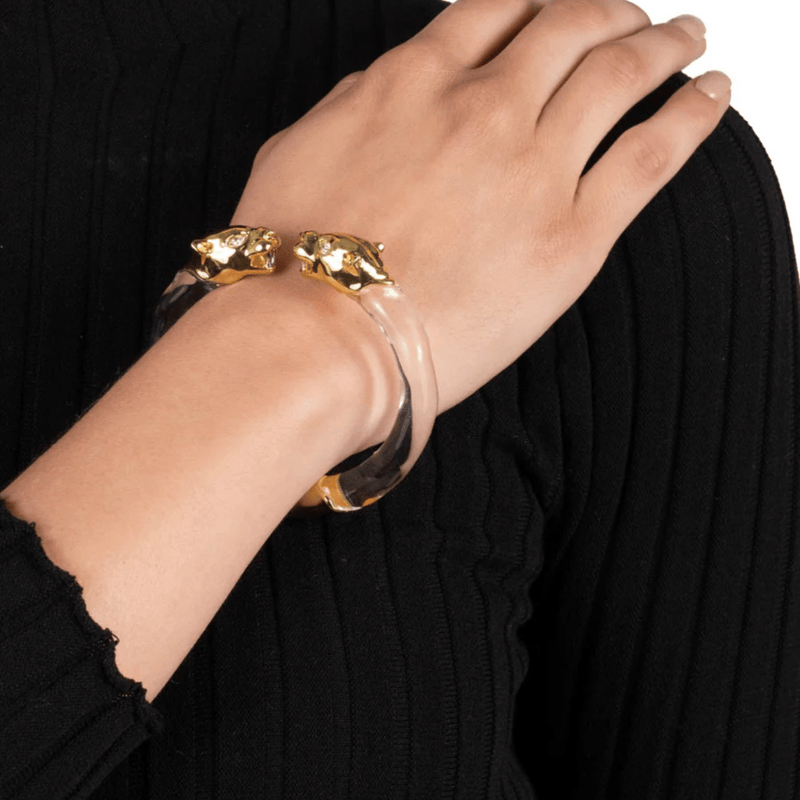 Alexis Bittar Panther Visage Lucite Hinge Cuff Bracelet