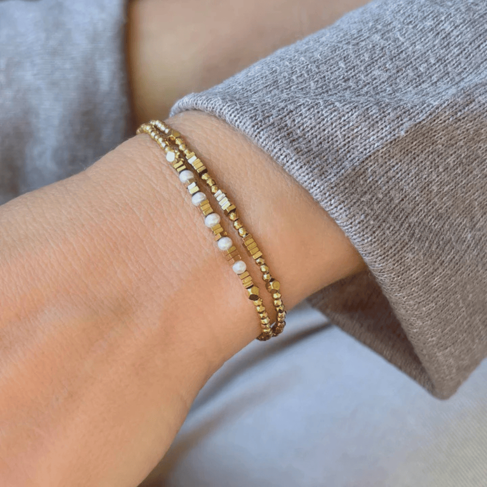 Perle de Lune Freshwater Pearl & Hematite Wrap Bracelet