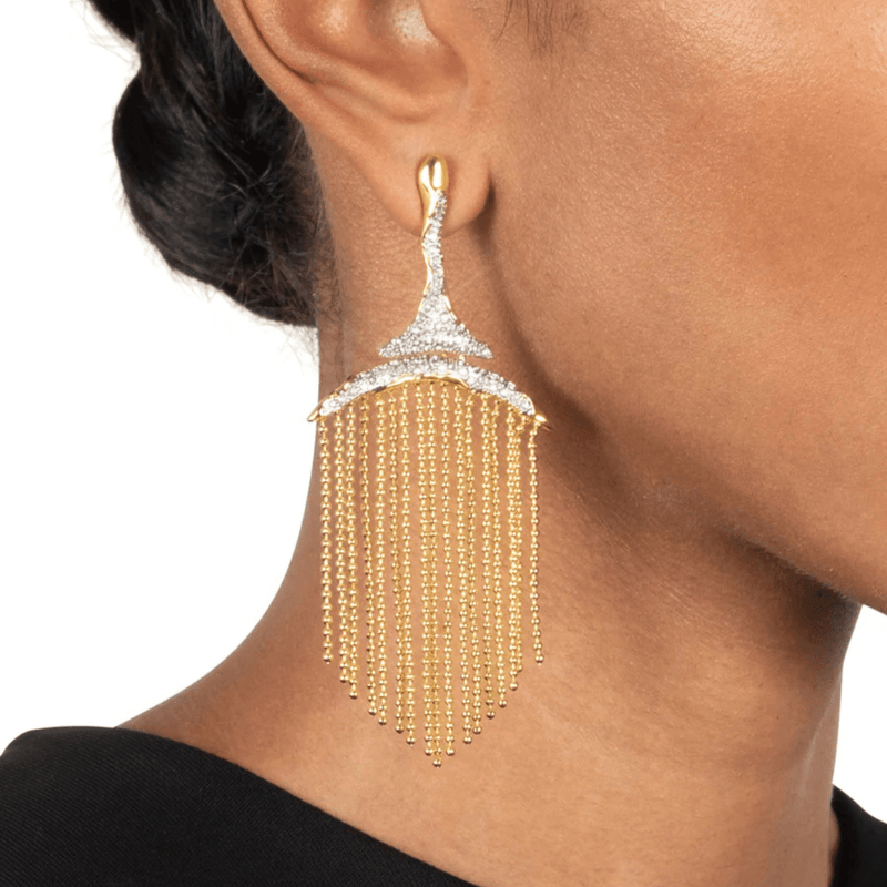 Alexis Bittar Solanales Gold Crystal Fringe Chandelier Earrings