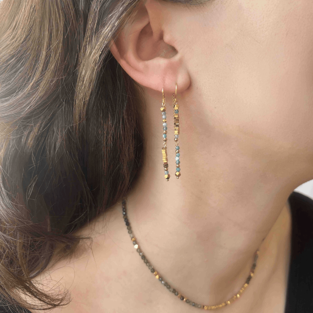 Perle de Lune Apatite & Hematite Threader Earrings