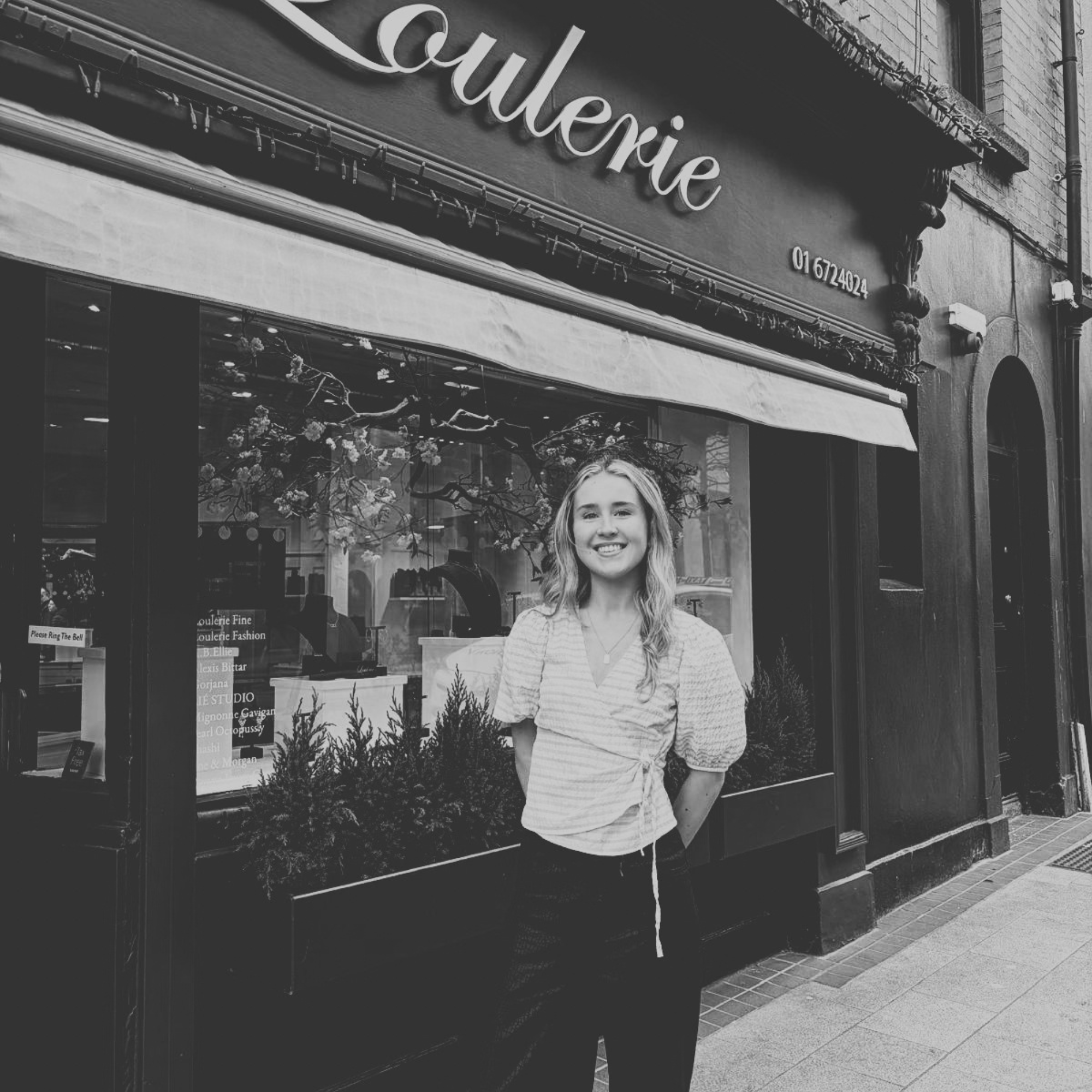 Jenny, Sales Advisor, standing outside the Loulerie Dublin store