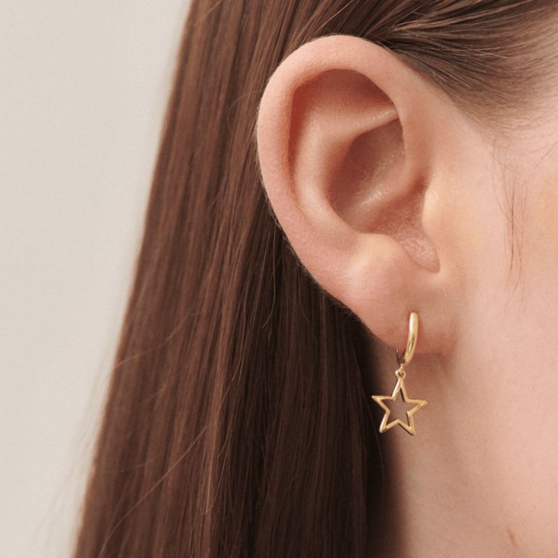 Star Gold Star Huggie Hoop, Fun Star Hoop Earrings, Gold Thick Hoop Earrings,  Geometric Hoops Gift