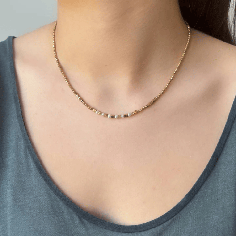 Perle de Lune Freshwater Pearls & Golden Hematite Choker Necklace