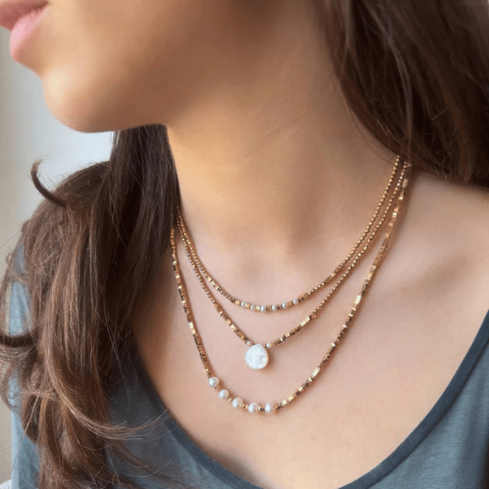 Perle de Lune Freshwater Pearls & Golden Hematite Choker Necklace