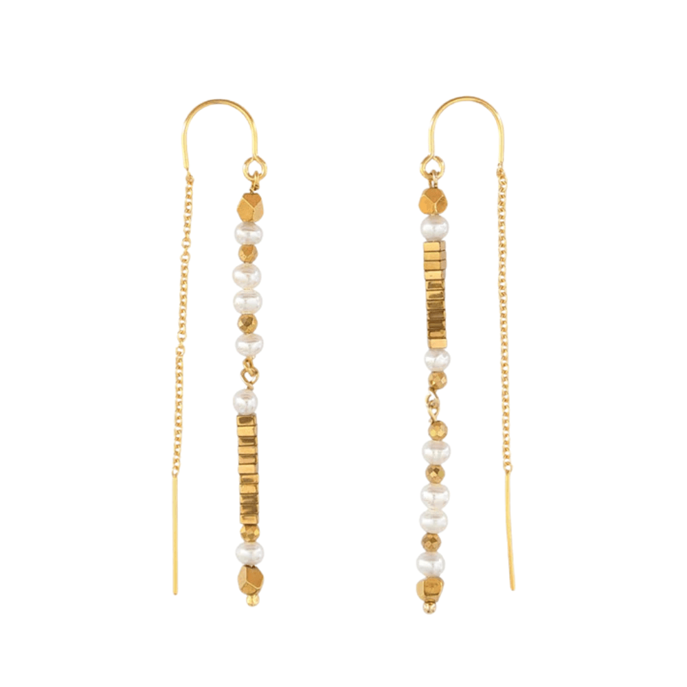 Perle de Lune Freshwater Pearl & Hematite Threader Earrings
