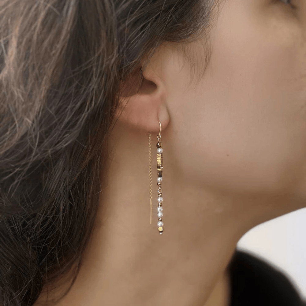 Perle de Lune Freshwater Pearl & Hematite Threader Earrings