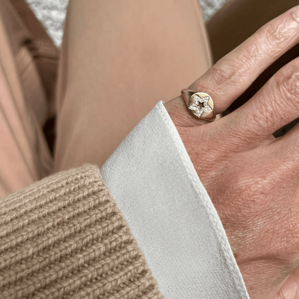 Loulerie Diamond Cut Out Star Signet Ring