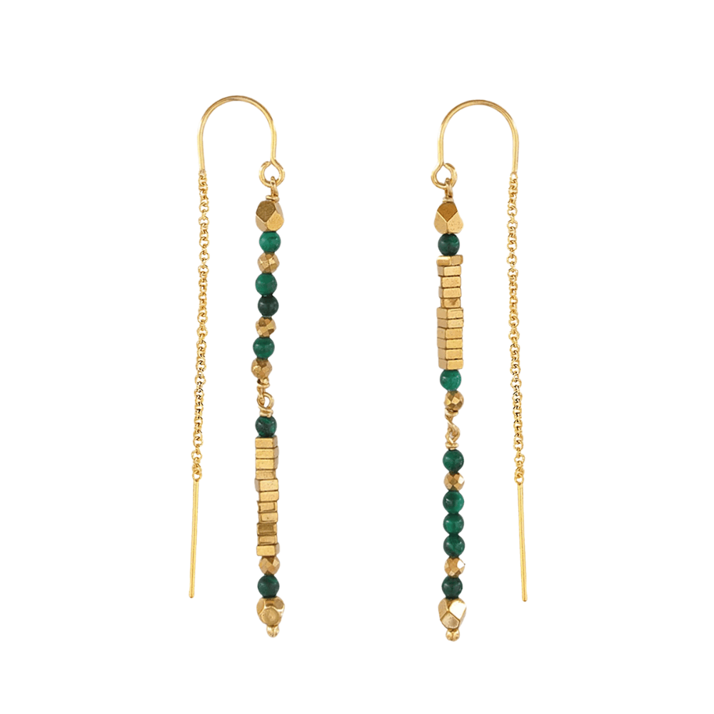 Perle de Lune Malachite Threader Earrings