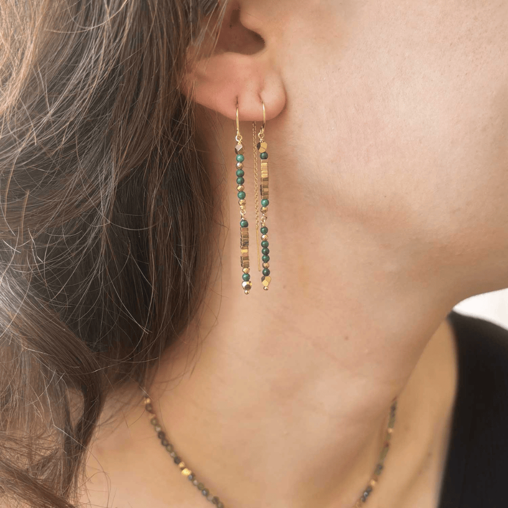 Perle de Lune Malachite Threader Earrings