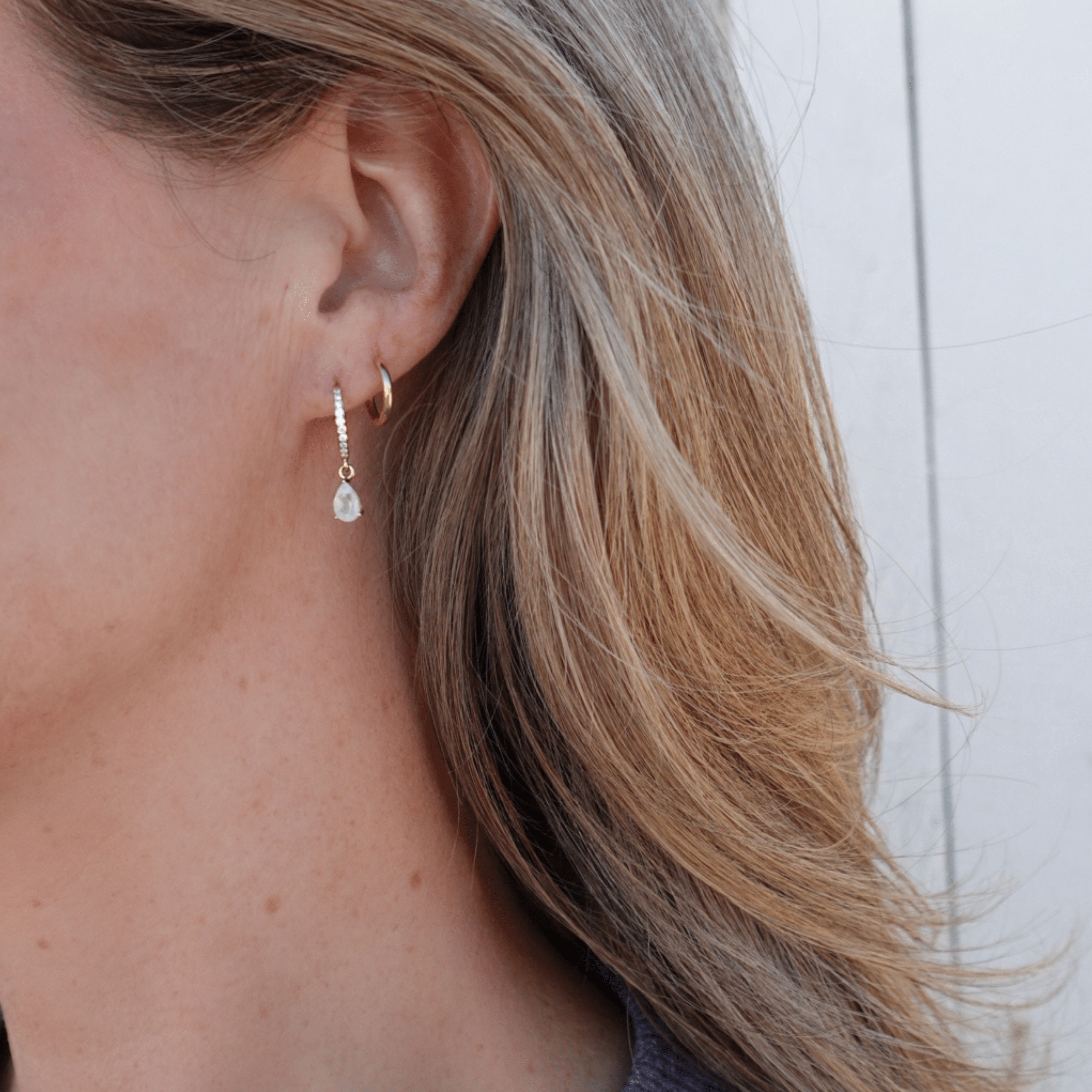 Loulerie Moonstone Drop Huggy Hoops