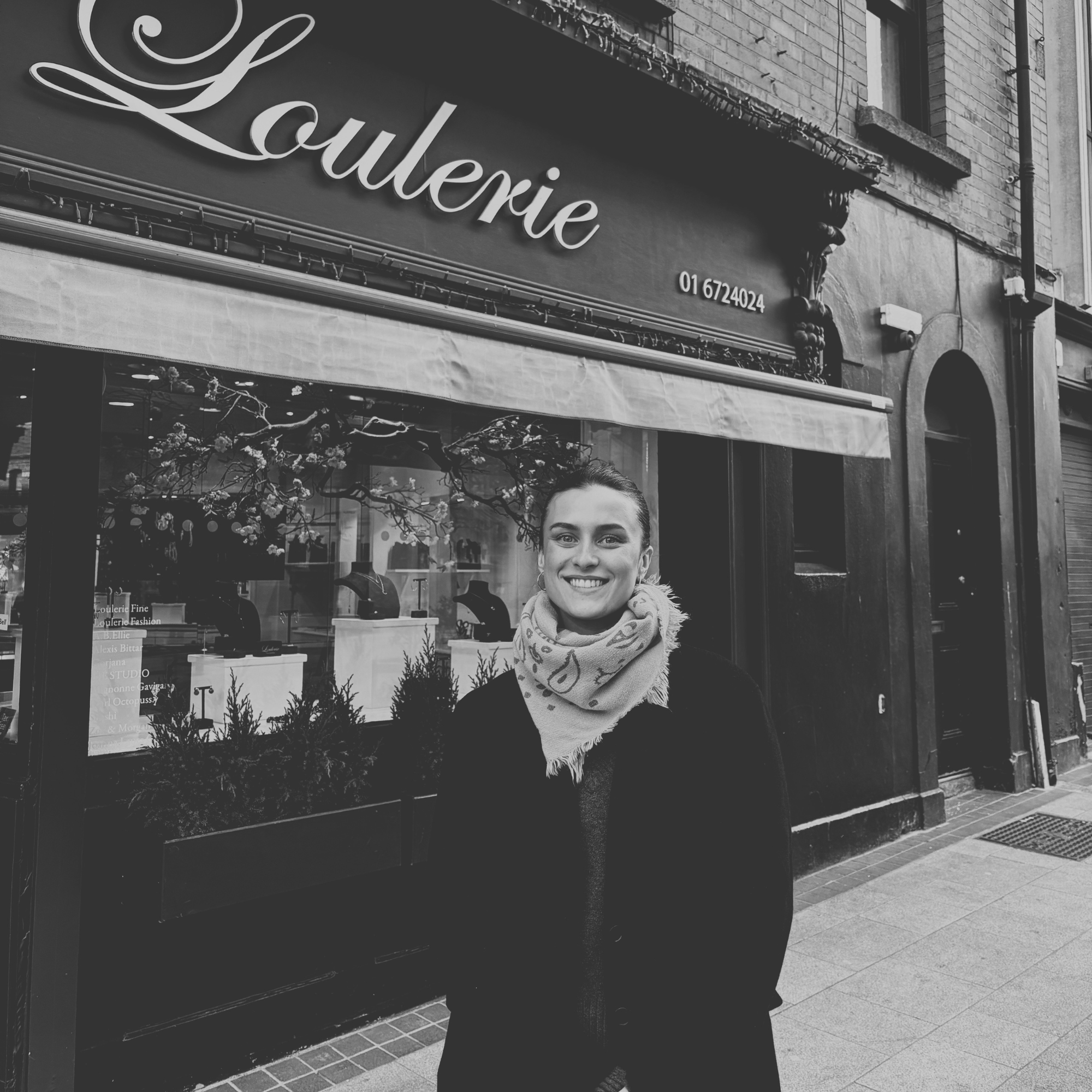 Meriel, Creative Director, standing outside the Loulerie Dublin store