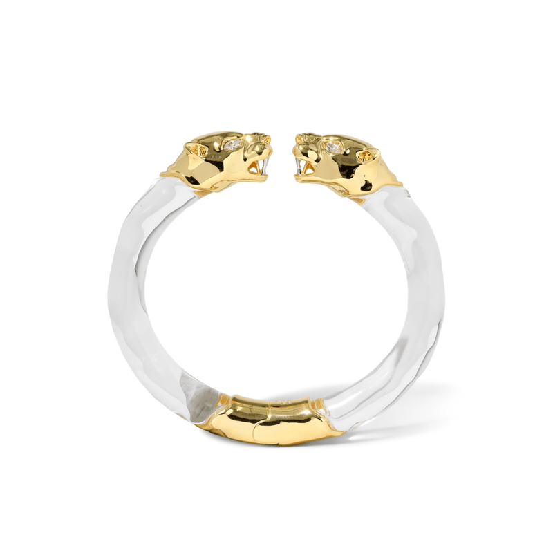 Alexis Bittar Panther Visage Lucite Hinge Cuff Bracelet