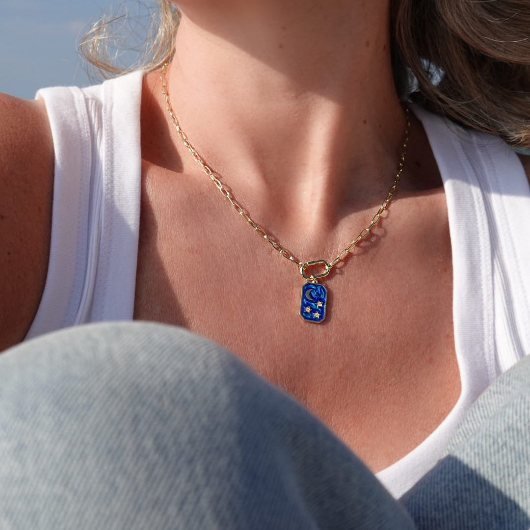 Loulerie Navy Enamel Moon and Star Necklace