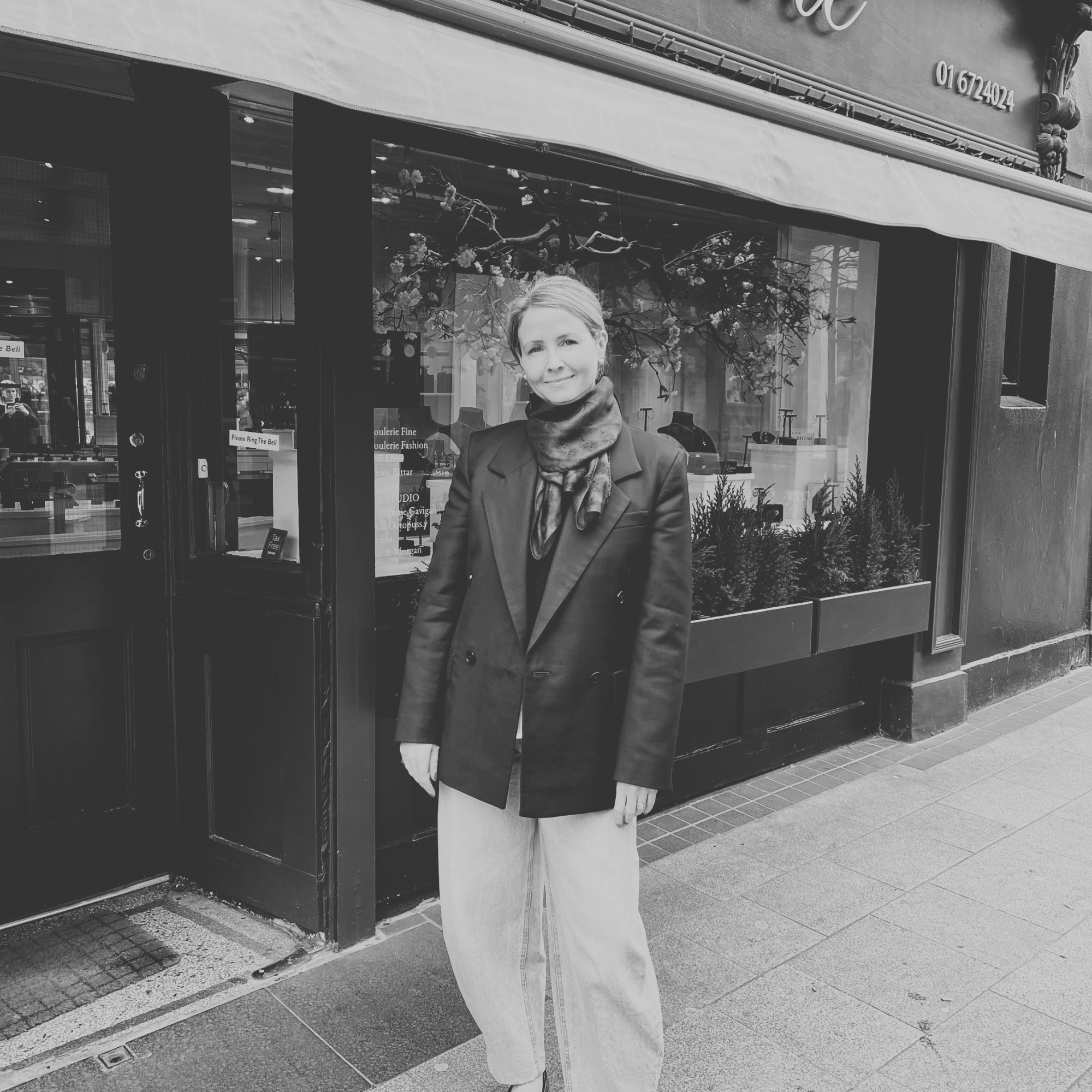 Louise Stokes, Designer and Director of Loulerie, standing outside the Loulerie Dublin store