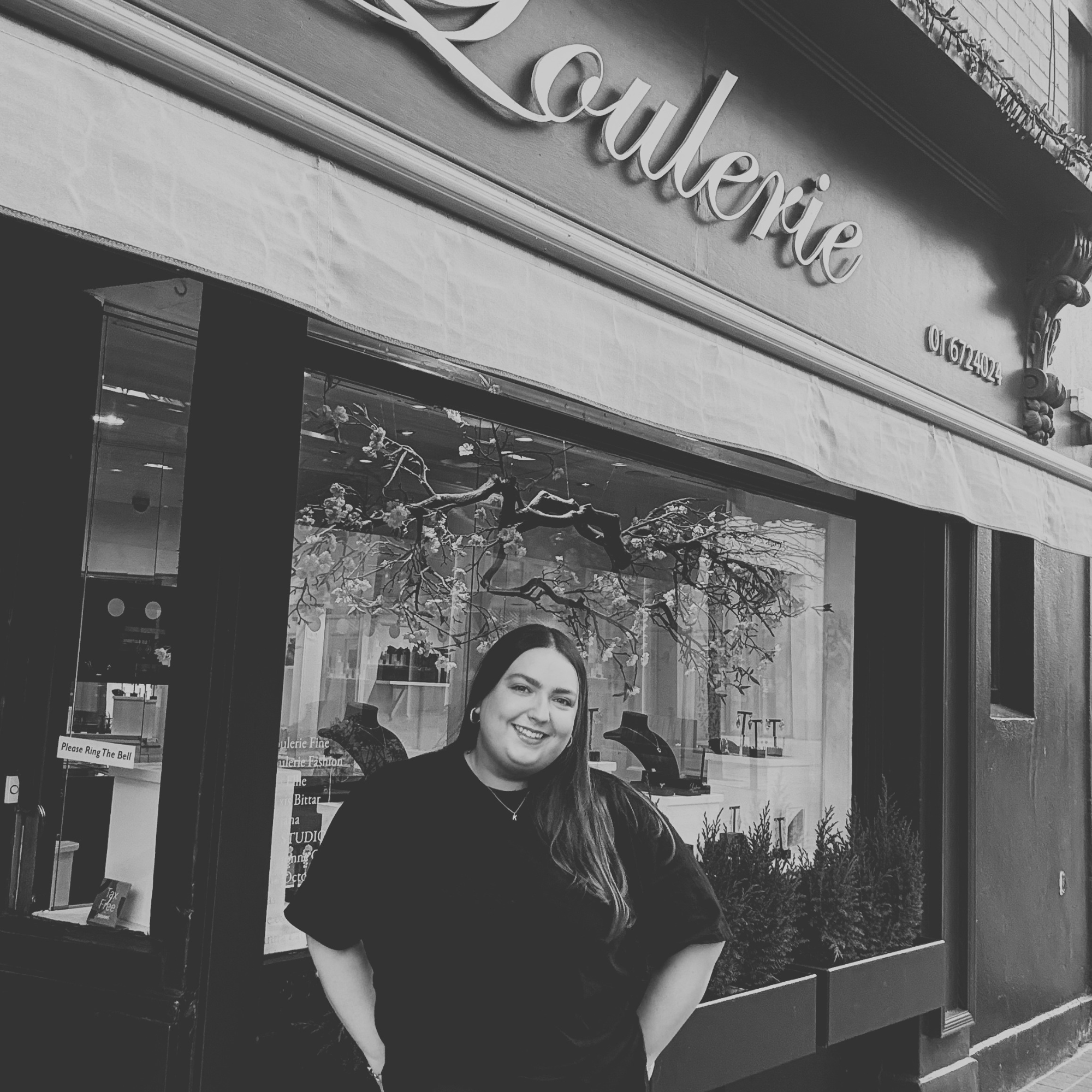 Keelin, Head Of Customer Service and Office Manager, standing outside the Loulerie Dublin store