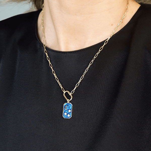 Loulerie Navy Enamel Moon and Star Necklace