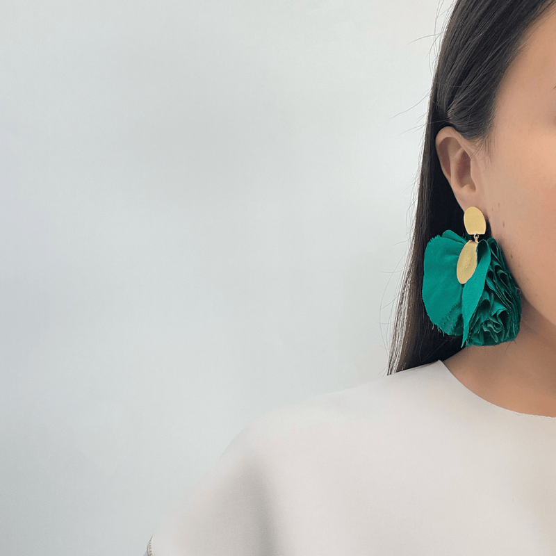 Katerina Makriyianni Green Mini Silk Fan Earrings