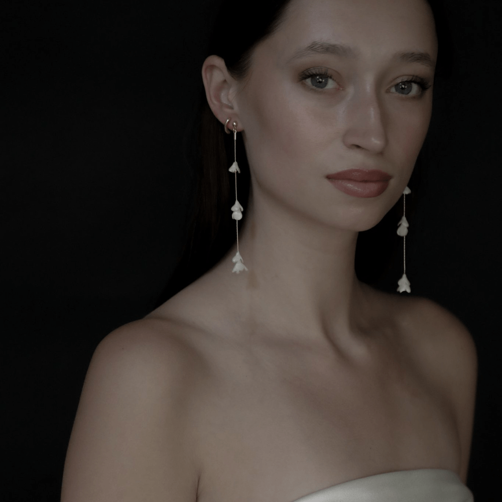 Long thread blossom earrings bridal