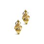 A pair of gold earrings with a sculptural, organic, layered form, shown on a clean white background.