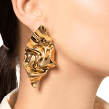 Large gold crumpled earrings