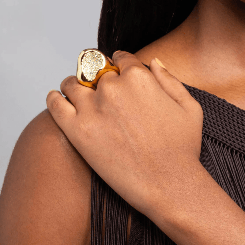 Statement gold ring with crystals