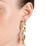 Gold leaf drop long earrings with molten details