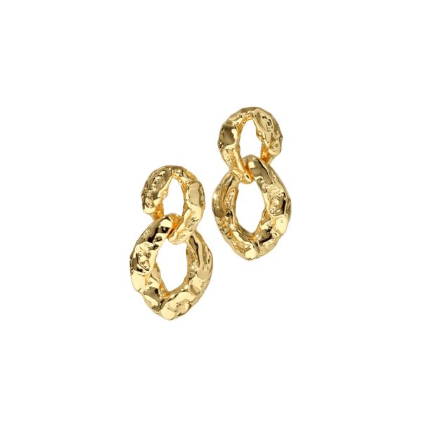 Gold brut interlinking earrings