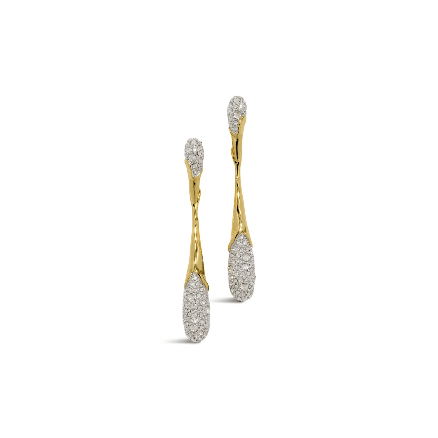 A pair of gold and diamond drop earrings with a textured teardrop-shaped design, shown on a plain white background.
