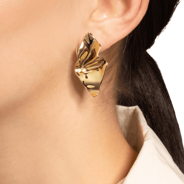 Gold crumpled metal post earrings