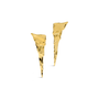 A pair of gold earrings with a textured, organic, hammered surface, shown on a plain white background.
