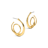 A pair of gold-plated spiral hoop earrings with a polished finish and flat backings, displayed on a clean white background.