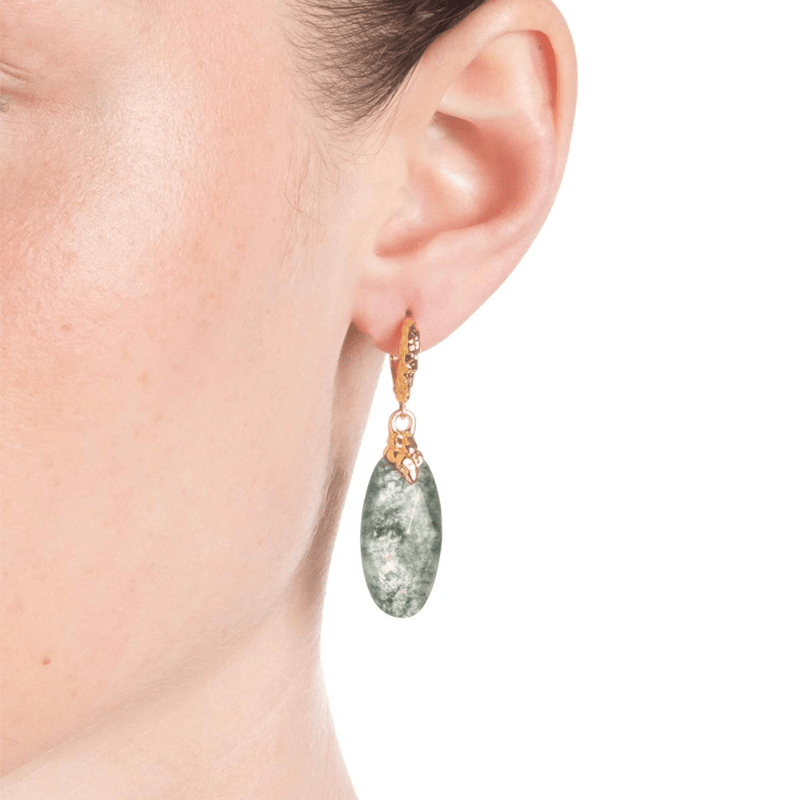 Green moss leverback earrings