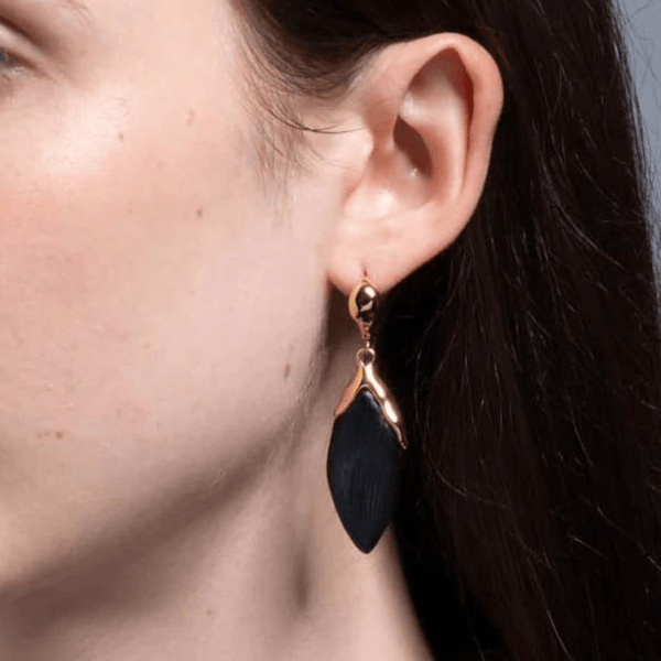 Black earrings with petal drop details