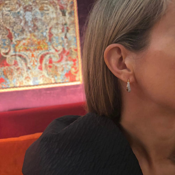 Pave crystal hoops with gold plating