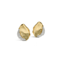 A pair of gold plated and crystal gold earrings with organic, irregular shapes, featuring a pavé diamond border on a white background.