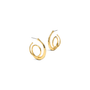 A pair of gold-toned spiral hoop earrings with post backs, shown on a plain white background.
