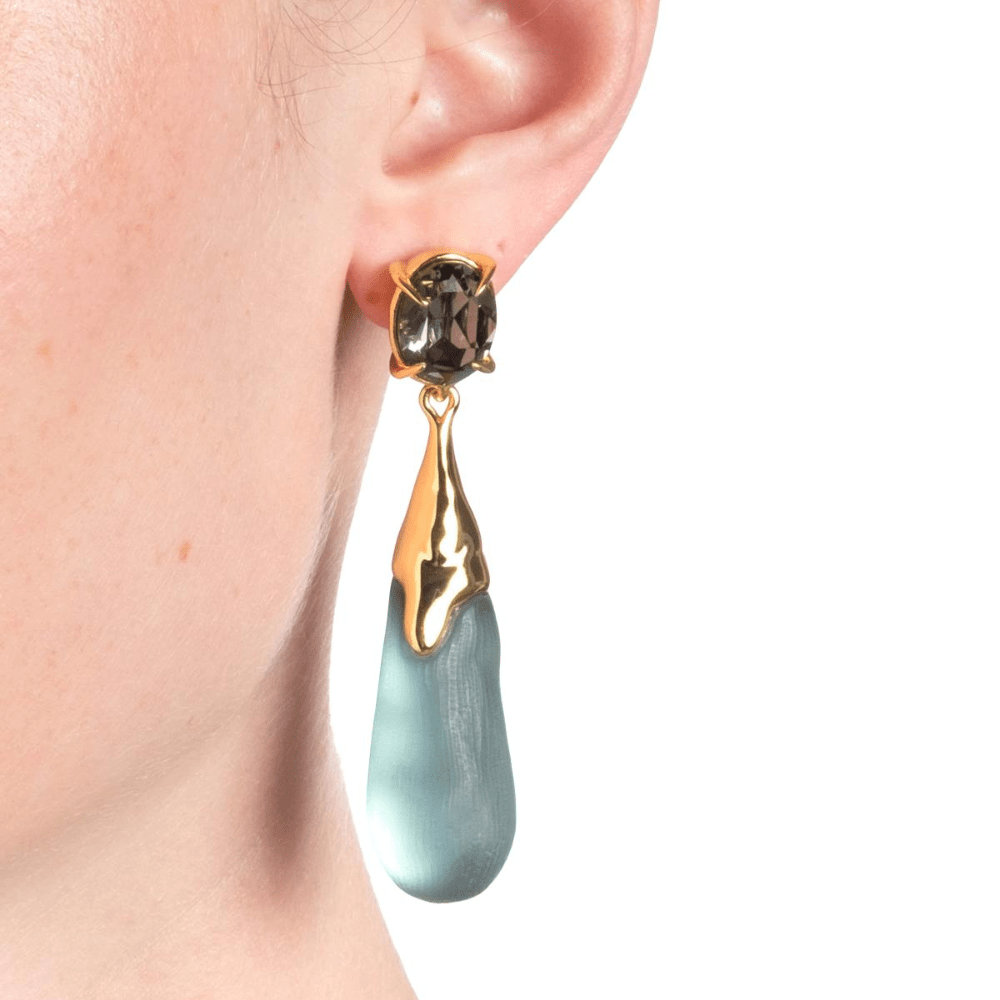 Alexis Bittar Teal Blue Bonbon Crystal Teardrop Earrings Loulerie