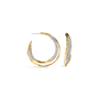 A pair of gold hoop earrings with a textured, organic wavy edge and a pavé-set row of clear stones along the inner curve, shown against a plain white background.