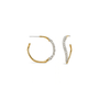 A pair of gold hoop earrings with a curved, wavy design and a row of clear pavé-set stones along the front, shown against a plain white background.