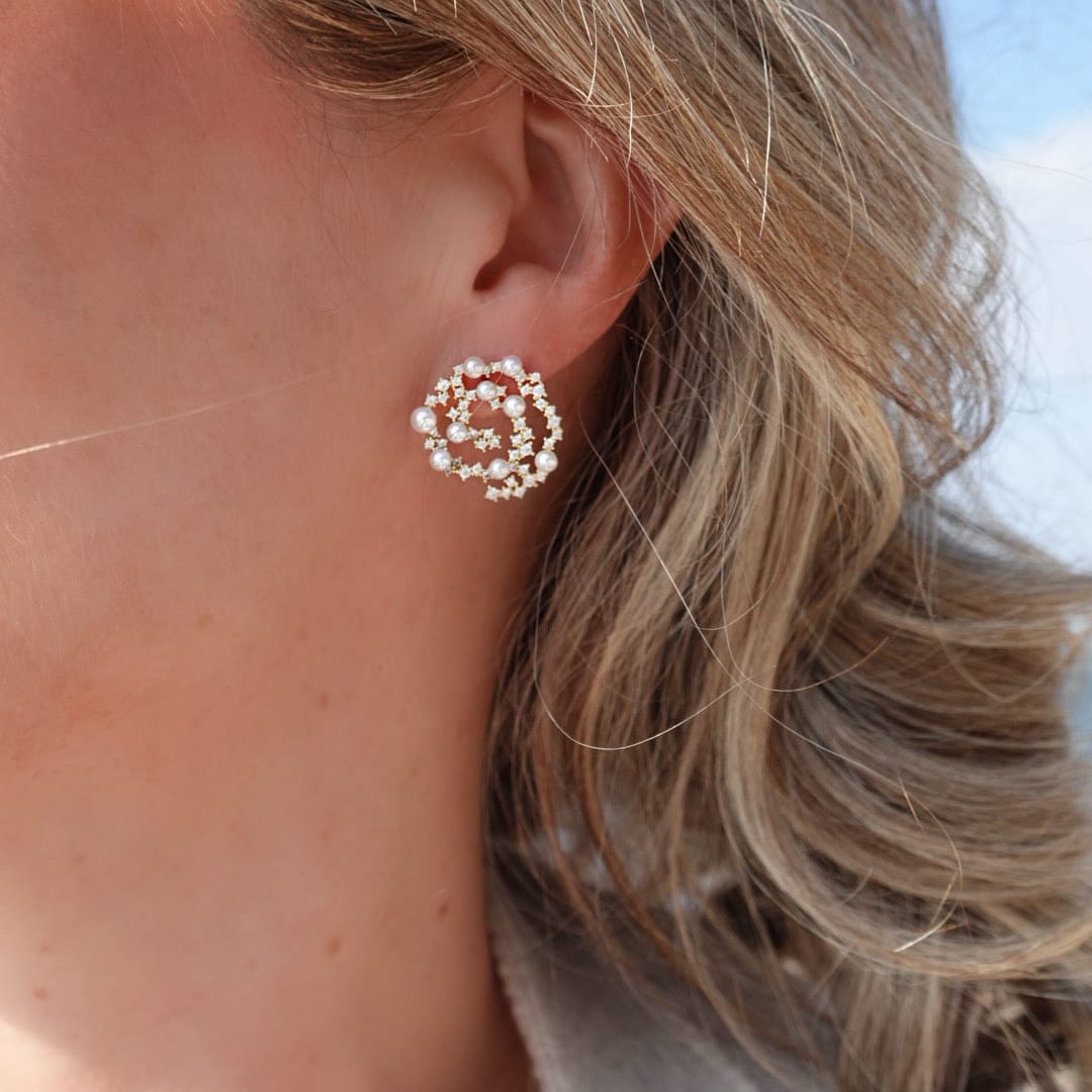 Loulerie Crystal and Pearl Spiral Earrings