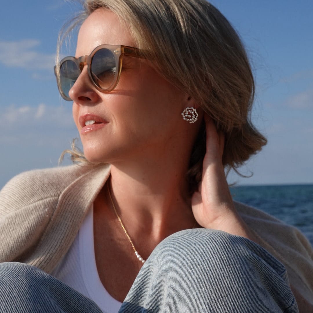 Loulerie Crystal and Pearl Spiral Earrings