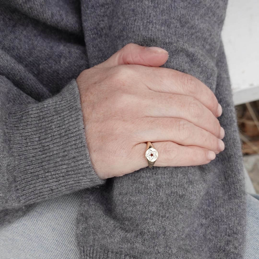 Loulerie Diamond Cut Out Star Signet Ring