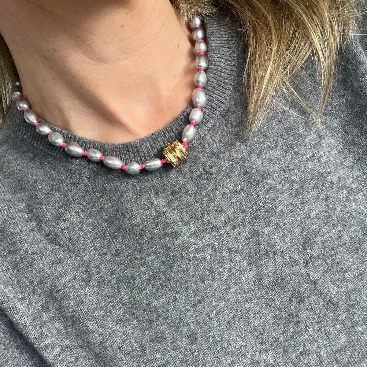 Nina Janvier Grey and Neon Pink Soga Necklace