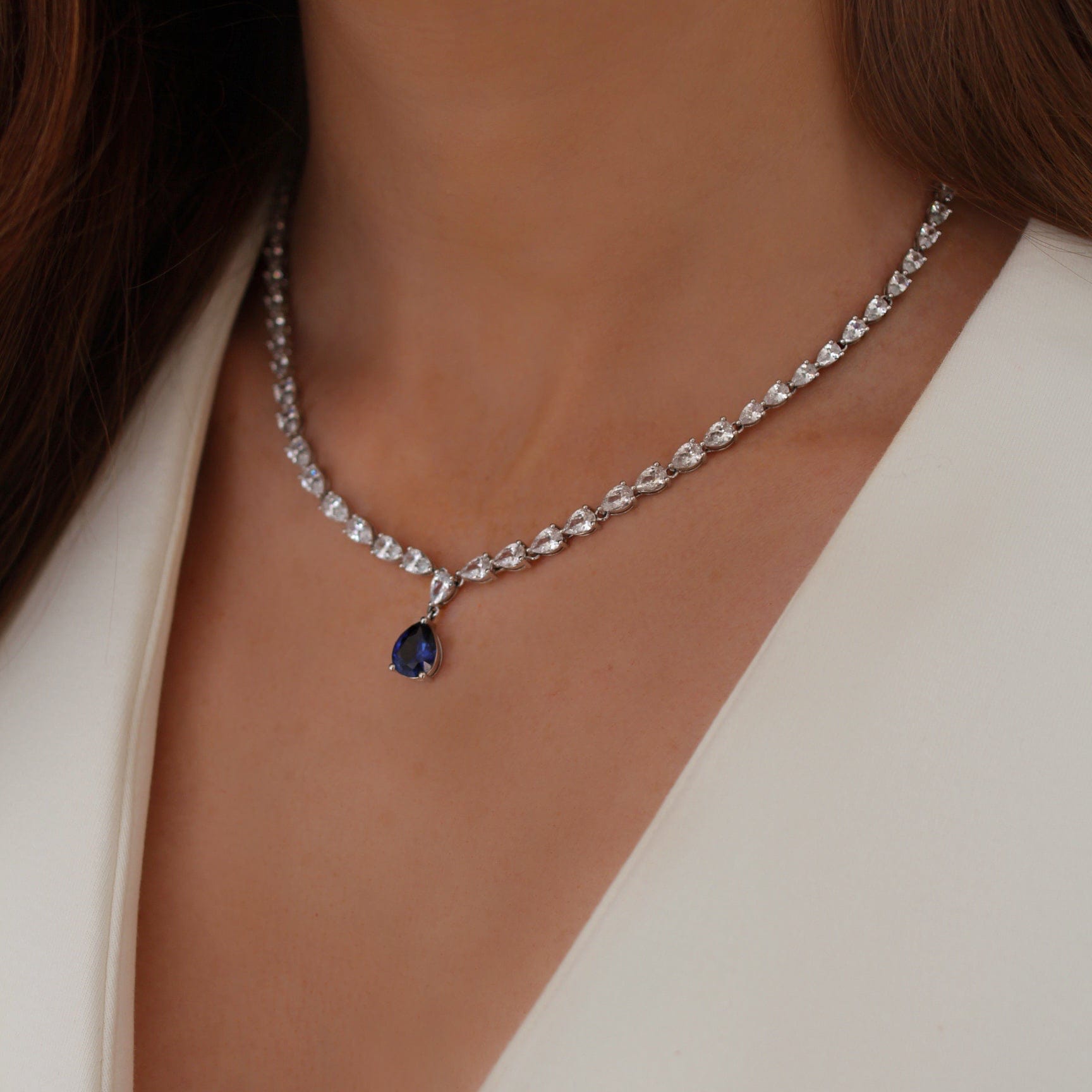 Loulerie Erika Crystal Blue Pear Drop Necklace
