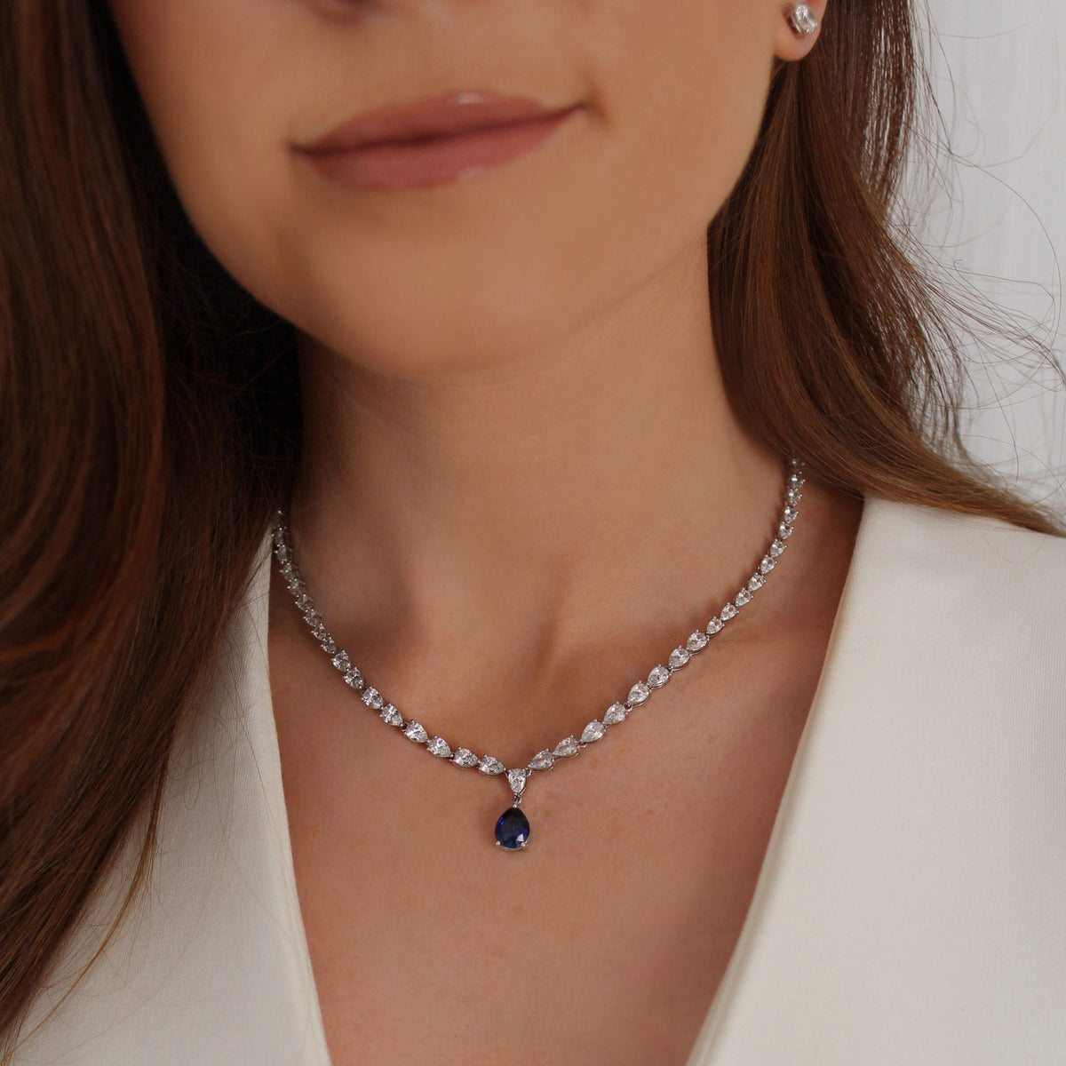 Loulerie Erika Crystal Blue Pear Drop Necklace
